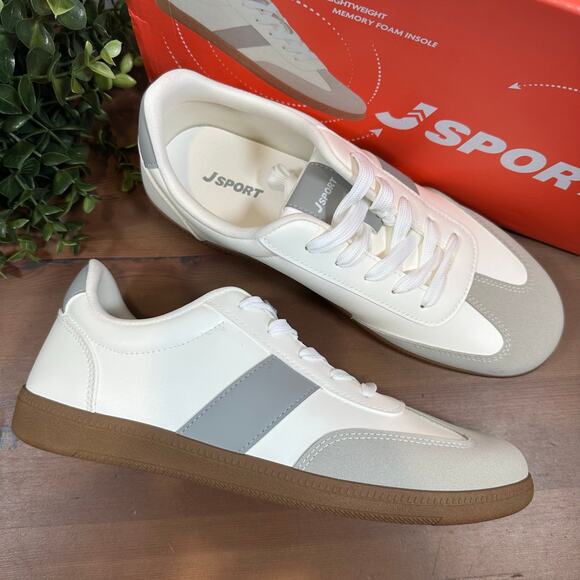 J Sport Women's Cecily White Grey Memory Foam Sneakers Size 8 - Picture 1 of 8